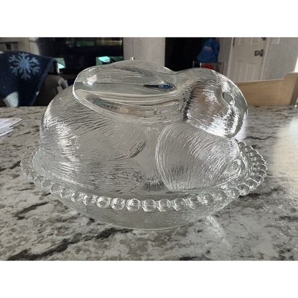 Vintage Indiana Glass Rabbit Candy Bowl Dish with Lid Nesting Bunny Clear Easter - Picture 4 of 7